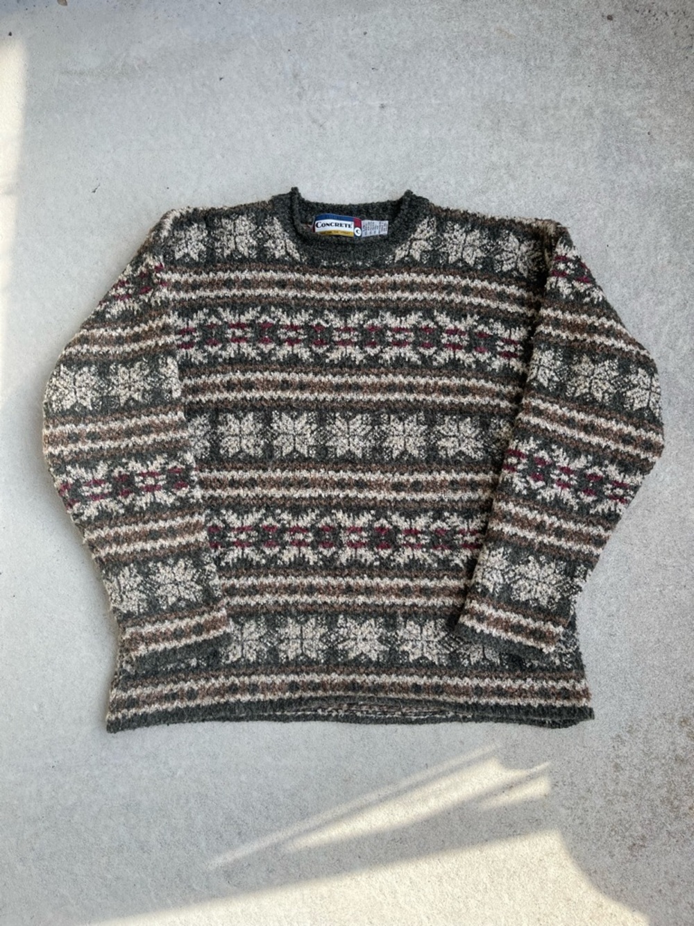 Men's Fair Isle Crewneck Sweater in Gray, Brown & Cream
